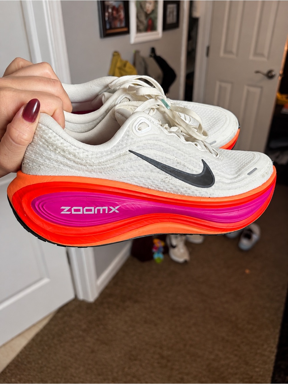 Nike Women's White Running Shoes with Pink and Orange ZoomX Midsole